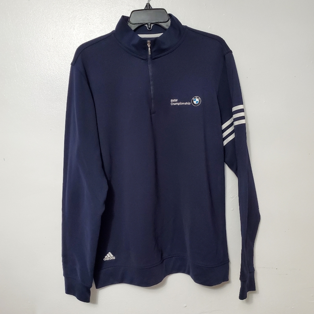 Mens XL Adidas Pullover Long Sleeve Stripe Zipper Chest BMW Championship